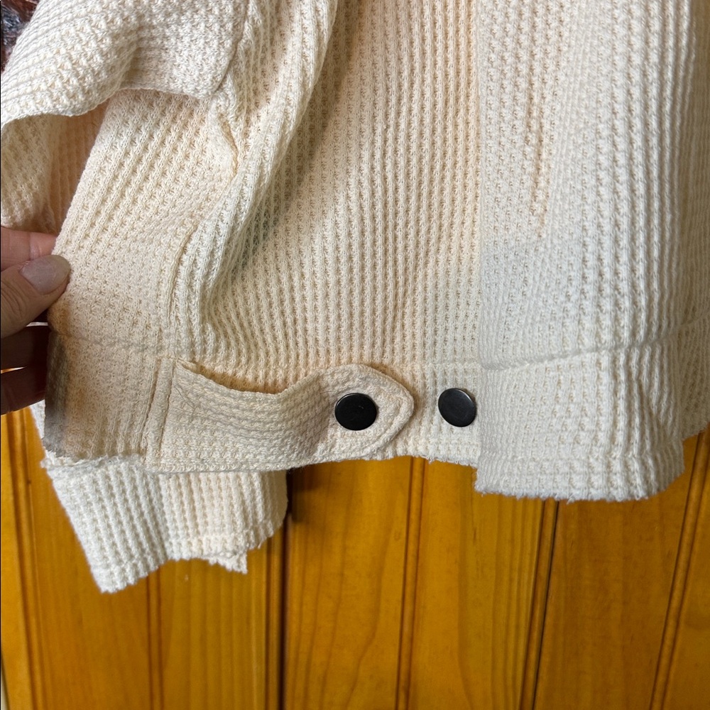 POL Cream Waffle Textured Women's Jean Jacket - Picture 7 of 7